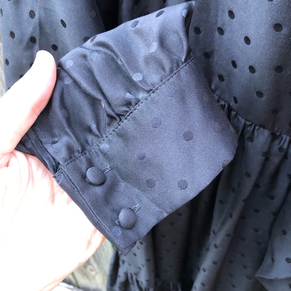 Sezane x Manoush Selena Silk Dress Size 38 Black Tie Neck Polka Dot Tiered - Picture 8 of 16